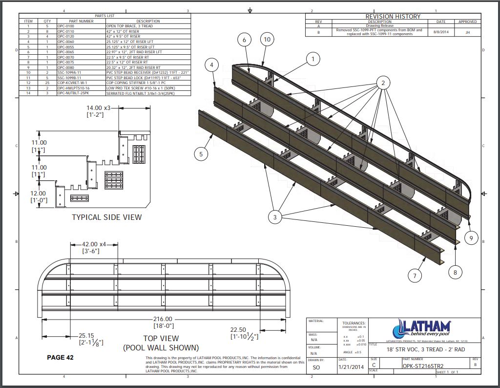 20' Straight Step Polymer 2'R 3-Tread